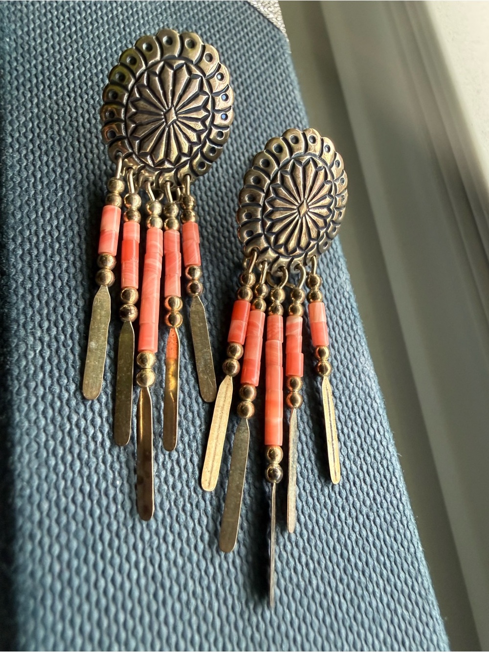 Vintage 925 Silver and Coral Earrings, Navajo
Handmade TK Stamp